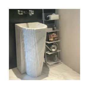 White Carrara groove art basin