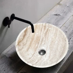 White travertine round basin