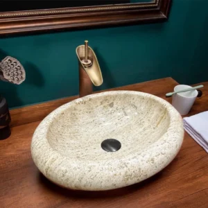 Cream White Travertine oval basin