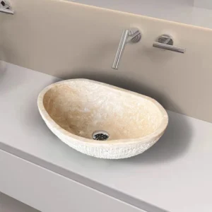 Cream White Travertine Natural surface round basin