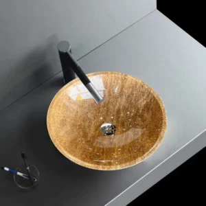 Yellow Travertine round basin