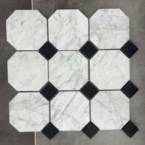 Blanco Carrara with black jade hexagon